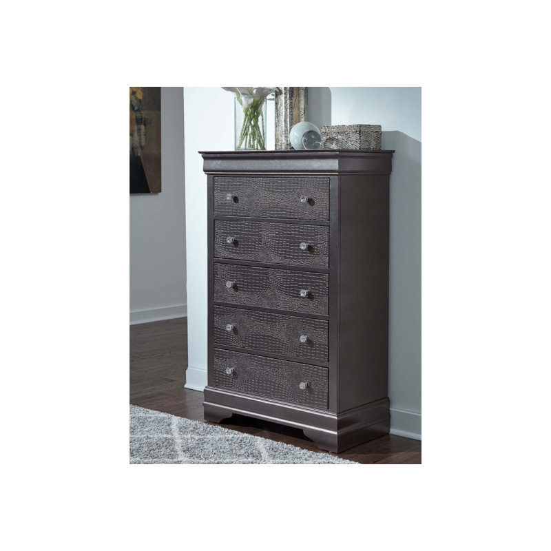 Commode gris métallique en crocodile Shaker