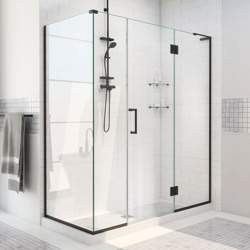 Unidoor-X 64" x 72" Rectangle Hinged Shower Enclosure, Right Opening, Matte Black, 64" W x 30.375" D252