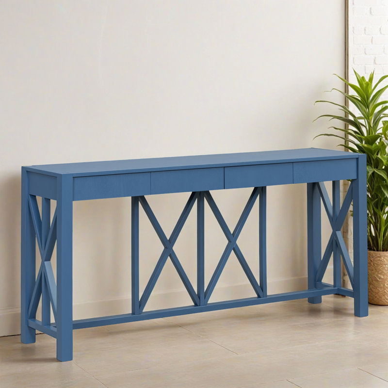 Console en placage d'acacia 60,11 po avec 4 tiroirs, canapé de hall d'entrée de style moderne Crisscross pour le salon, le couloir
