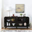 Meuble télé Mid-Century moderne à motif géométrique, tablettes réglables, noir