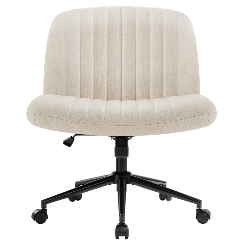 Milicent Armless Wide Desk Chair with Wheels, Beige, Linen