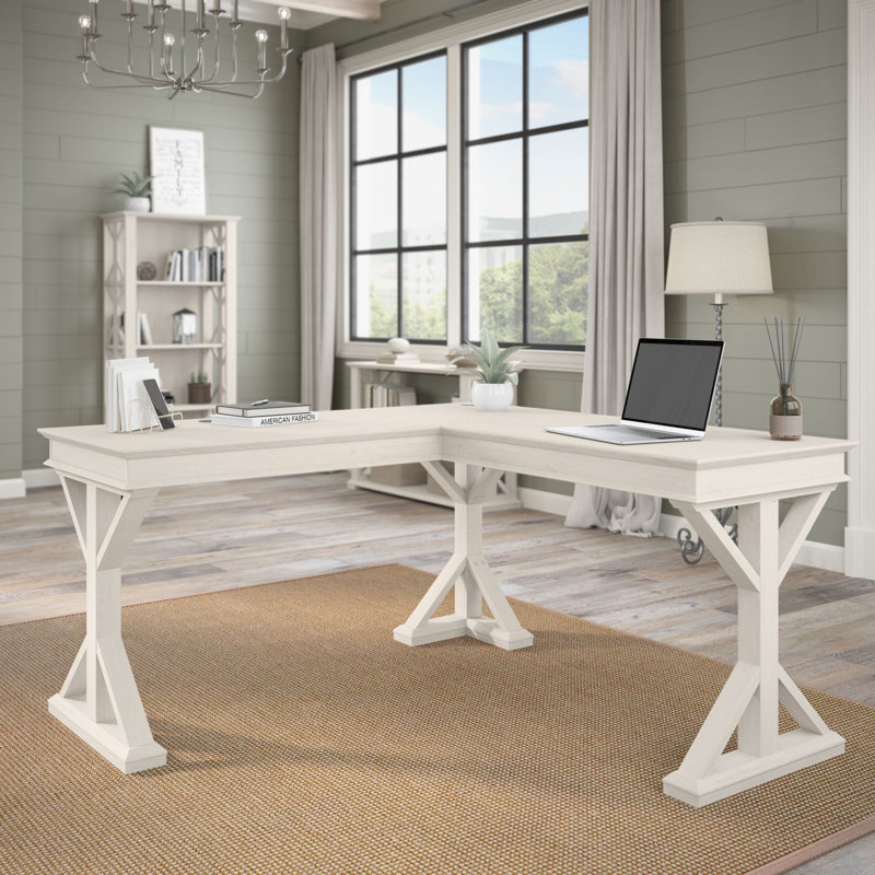 Ozro L-Shaped Writing Desk, Linen White Oak