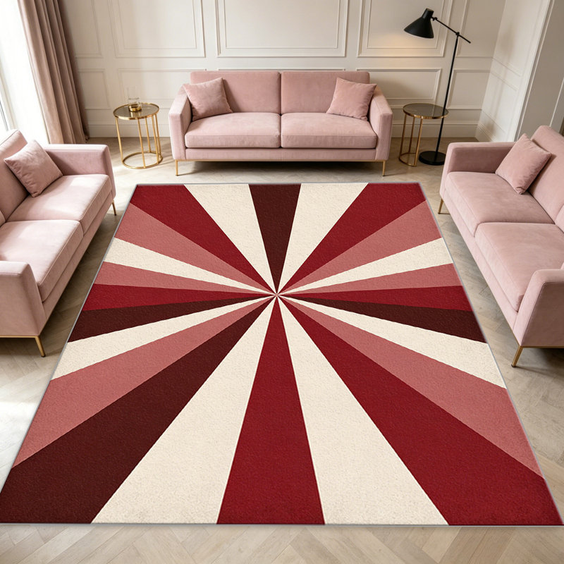 Retro Sunburst Red carpet-easy to clean, machine-washable, soft and comfortable; suitable for door mats, kitchens, living rooms, bedrooms, corridors, and laundry areas. Easy to clean, durable carpet for home decoration.