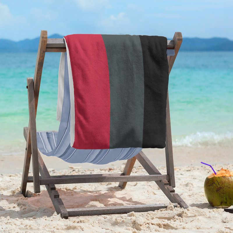 Lightweight Beach Towel, Microfiber, Red/Steel Gray/Black