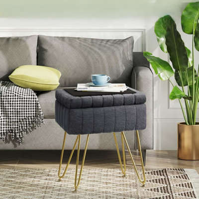 Modern Green Plush Upholstered Vanity Stool/Chair, Made Of Faux Fur, With Storage Space, A Soft Footstool, And Four Metal Legs With Non-Slip Pads. Sui by Mercer41