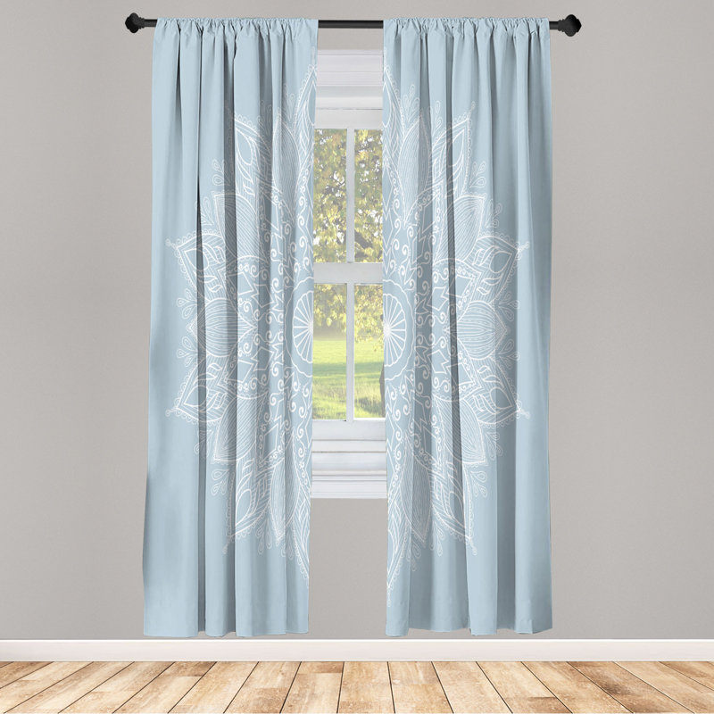 Microfiber Floral Semi-Sheer Rod Pocket Curtain Panels, 28" W x 63" L, Ice Blue