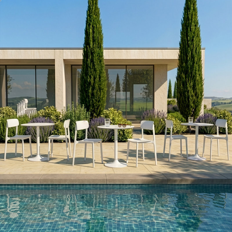 Abode Round Wood Metal Outdoor Bistro Table , 29.5'' in. W 29.5'' in. D, White