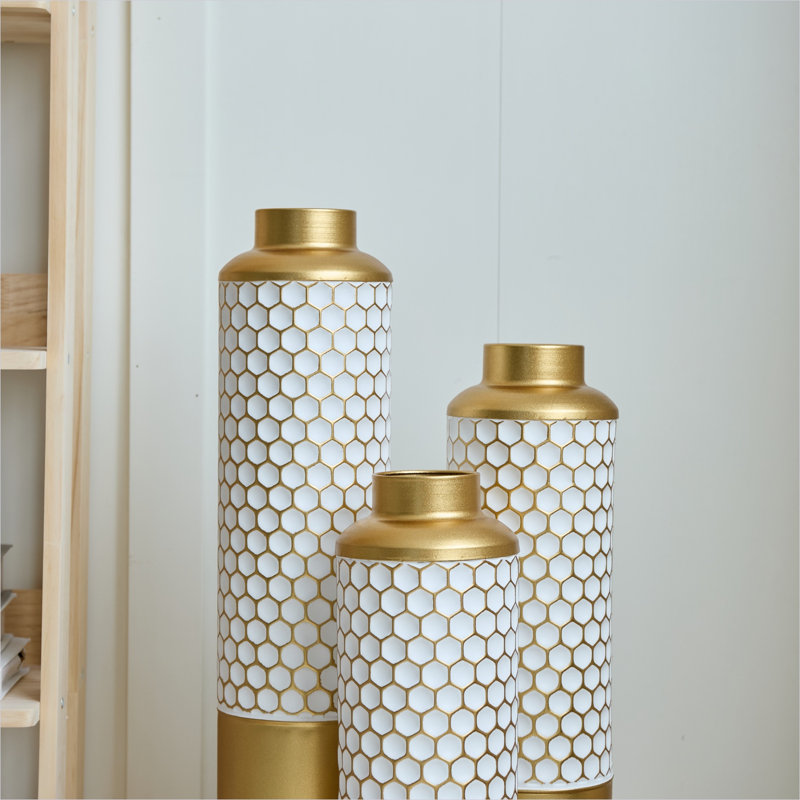 Vases et bocaux de 24 po, ensemble de 3 avec finition or blanc éclatant et or + métal blanc
