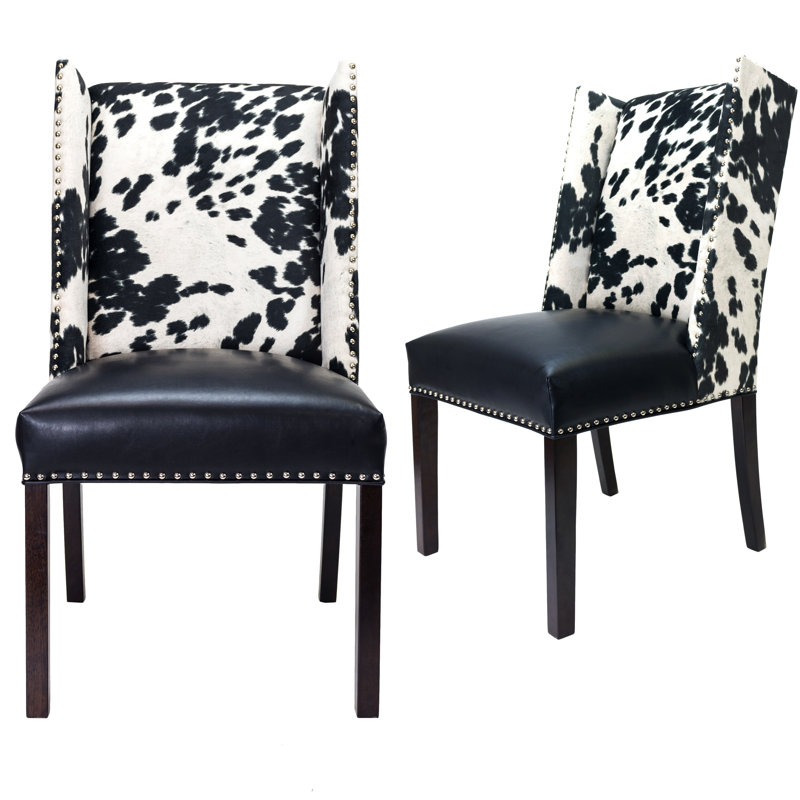 Bernier 20'' H Faux Leather Upholstered Parsons Chair, Black/White, Espresso
