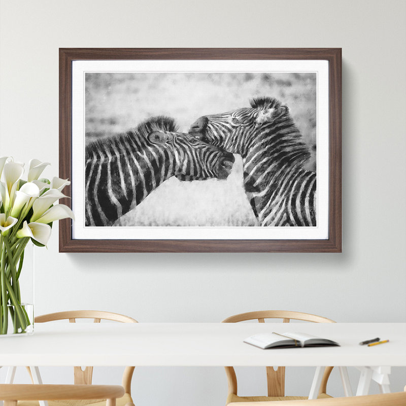 Zebras Vol.1 - Picture Frame Painting, Walnut, 48cm H x 65cm W x 2cm D