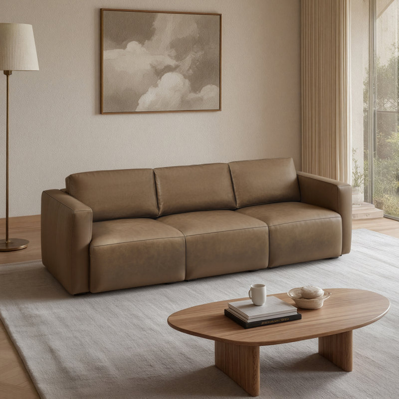 Beryl Modern Full Grain Leather Upholstered Sectional-Right, Chocolate