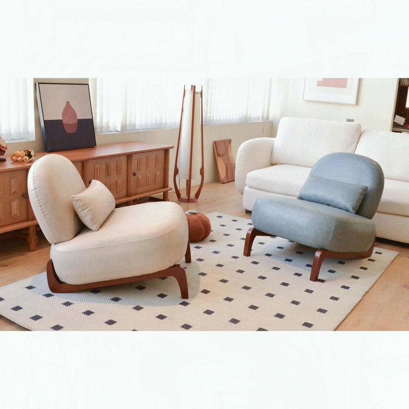 Mignon fauteuil d'appoint sans accoudoirs - Similicuir bleu - Pieds en bois massif, Bleu