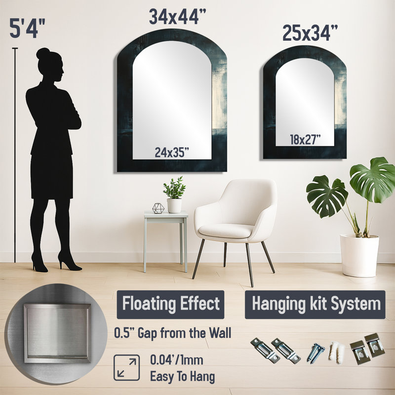 Contemporary Arched Wall Mirror – Moody Shadow Forms, Metal Print, 34" x 25"