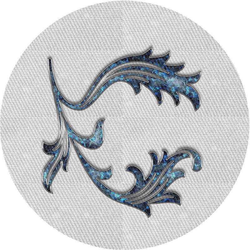 Tapis gris/noir/bleu à motifs, Rond 5 pi