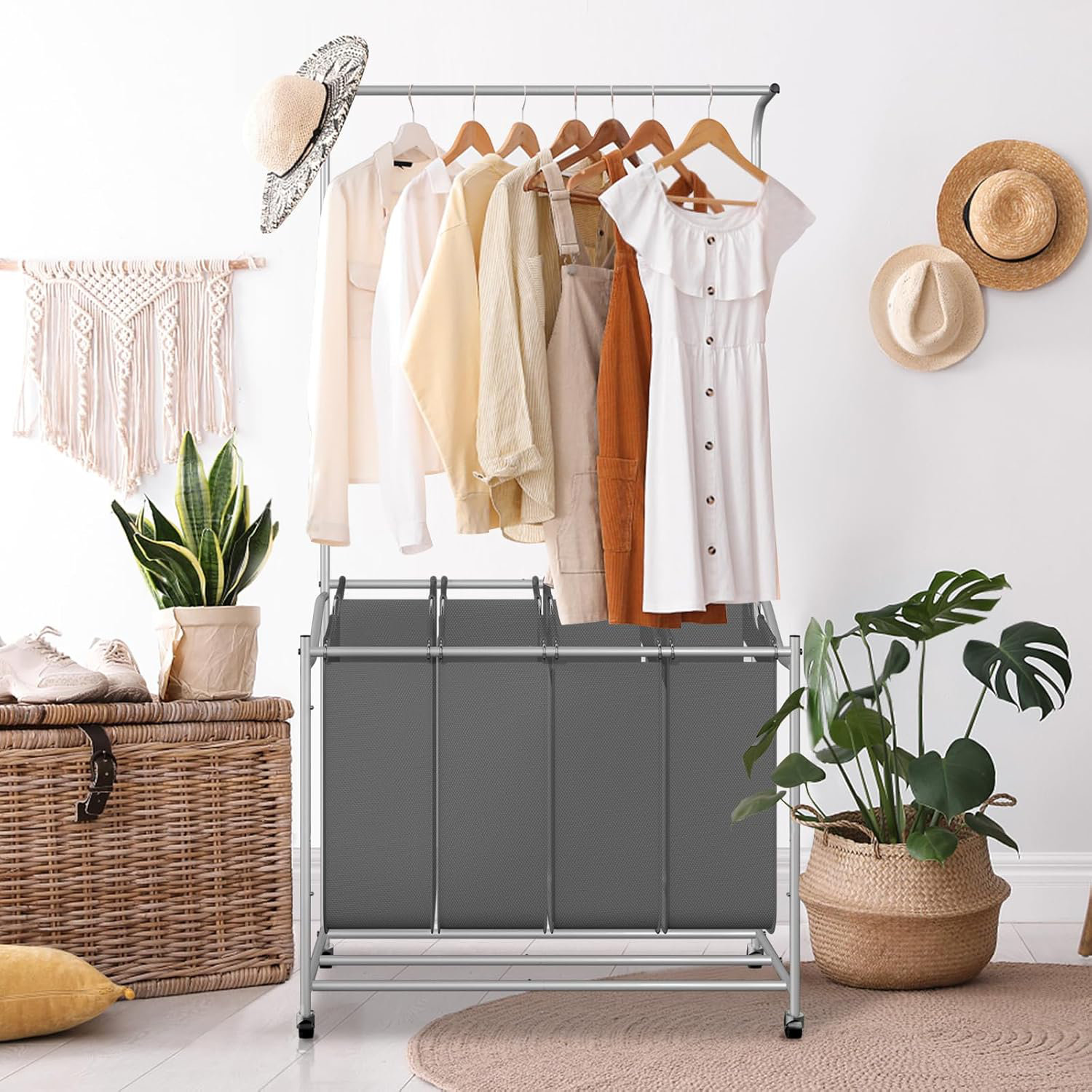 Latitude Run® 4-Bag Laundry Sorter & Laundry Basket & Laundry Hamper ...