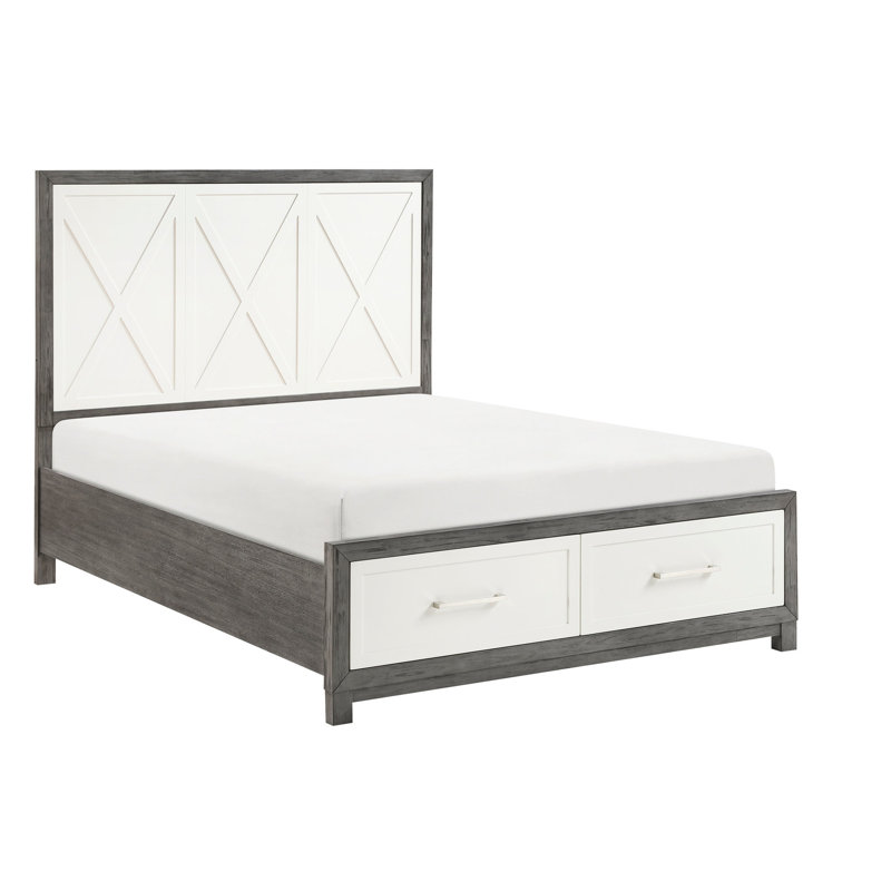 Grand lit plateforme avec rangement, chambre à coucher moderne au fini gris et finition
