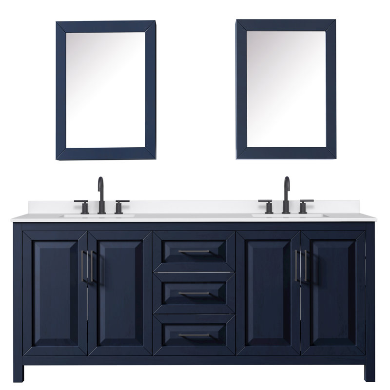 Daria 80 in. with Mirror Vanity, White Quartz, Blue, Matte Black