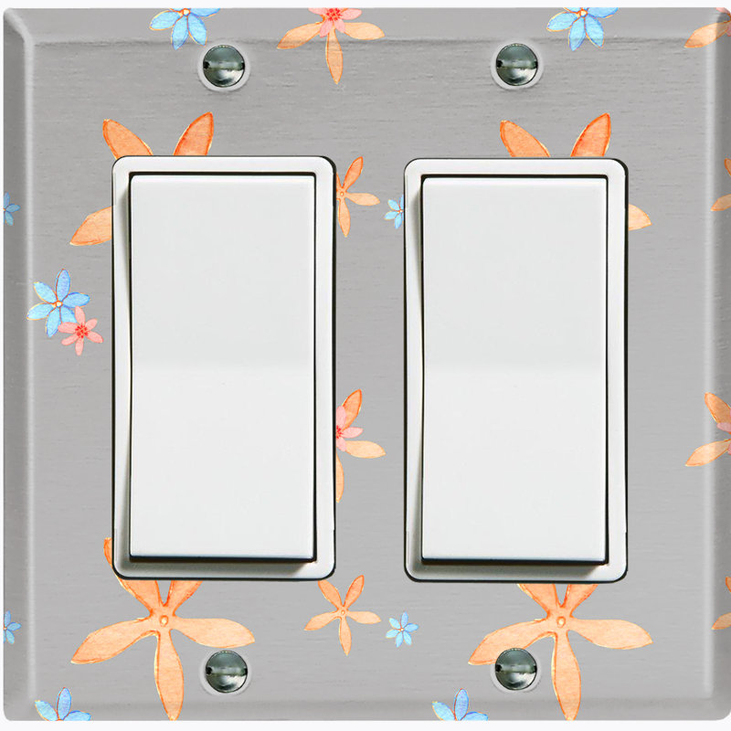 Orange Flower Vintage Gray Patterned 2 - Gang Rocker Standard Wall Plate