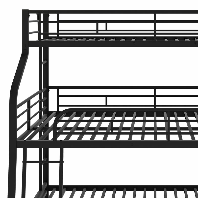 Triple Bunk Bed With Long And Short Ladder And Full-Length Guardrails