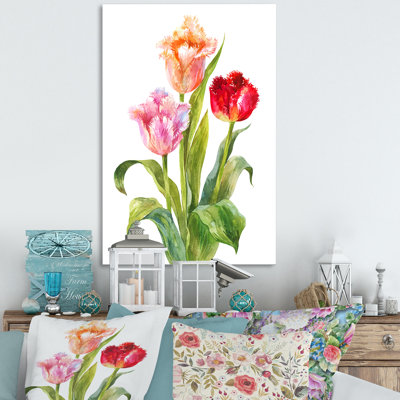 Tulipe rose, orange et rouge - décoration murale traditionnelle sur toile