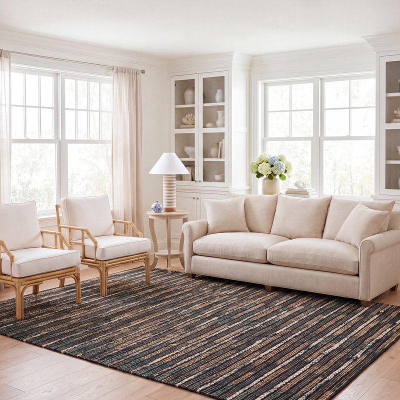 Tapis rayé en jute / coton Avonte, Rectangulaire 8 pi x 10 pi