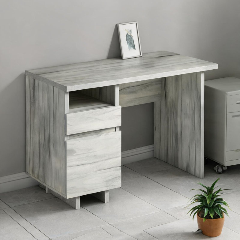 Bureau d'ordinateur avec tiroir classeur, bois d'ingénierie blanc pur, table de travail rectangulaire de 52 pouces
