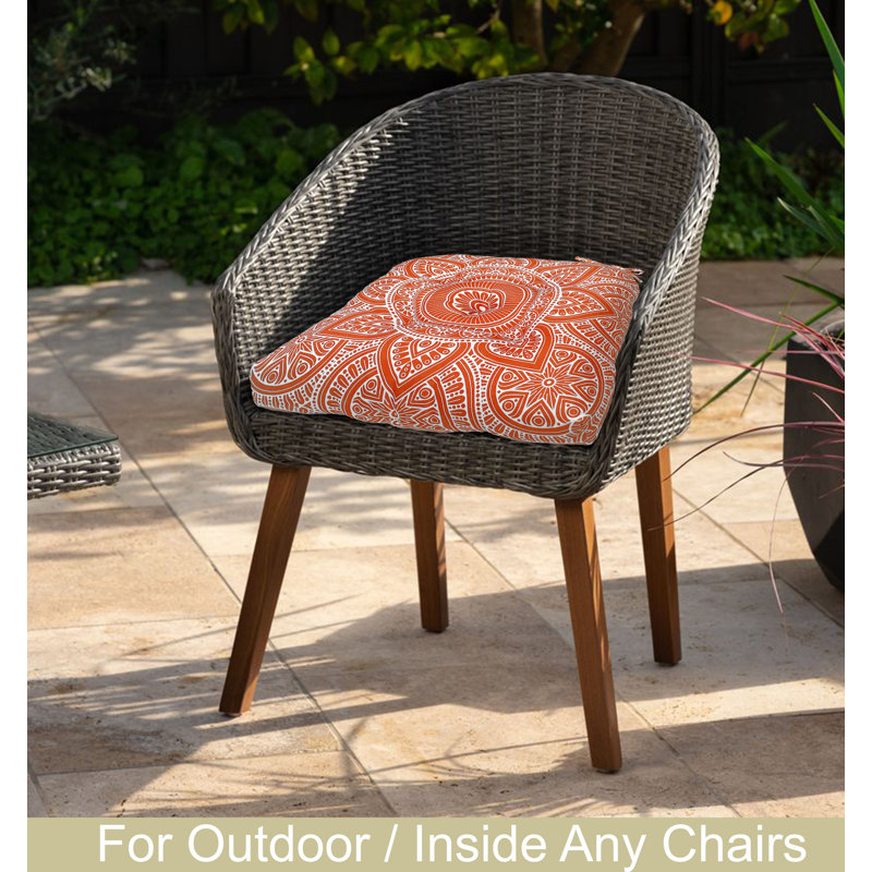 Indoor Outdoor Waterproof Chair Seat Pads Cushion – 19X19 Inches – Thick Patio Garden Furniture Cushions With Ties, Orange