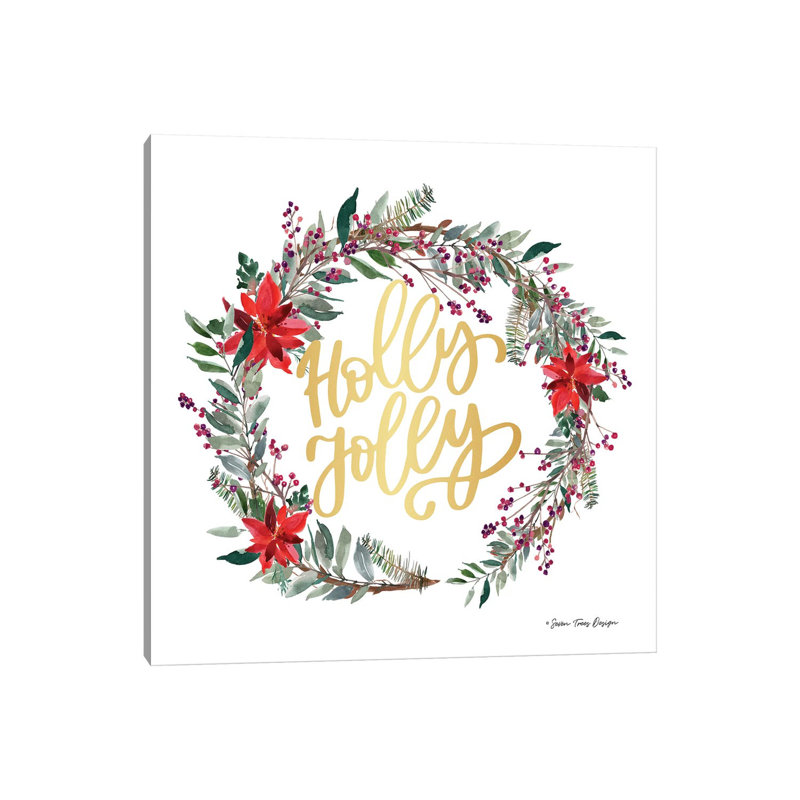 Holly Jolly Poinsettia Wreath - Wrapped Canvas Print, 30.48cm H x 30.48cm W x  1.91cm D
