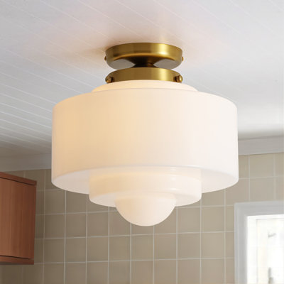Glint 1 - Light 11.8" Brushed Brass Tiered Glass Semi-Flush Mount Ceiling Light for Hallway Entryway