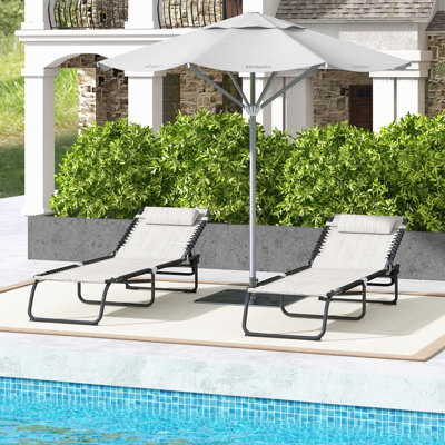 Chaise de piscine - dossier inclinable 4, siège en filet respirant crème pour patio, plage portative pour utilisation sur la plage, cour