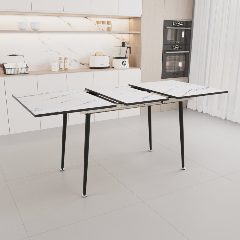 7 tables et chaises de salle à manger avec une fonctionnalité extensible de 2 à 6 sièges modernes: chaises en tissu Pu, pieds en métal noir, installation facile à nettoyer