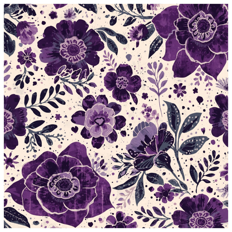Purple Floral Pattern Blankets, 60in W x 80in H