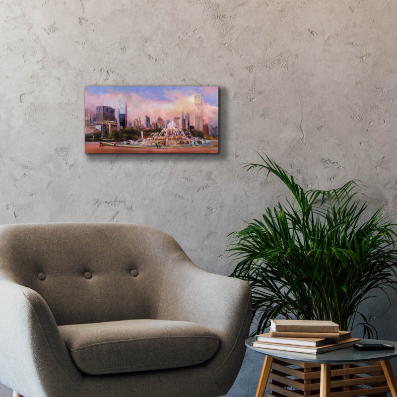 Toile épique Graffiti «Buckingham Fountain Chicago» par Marilyn Hageman, 60 po x 30 po, H 12 po x l 24 po x P 0,75 po