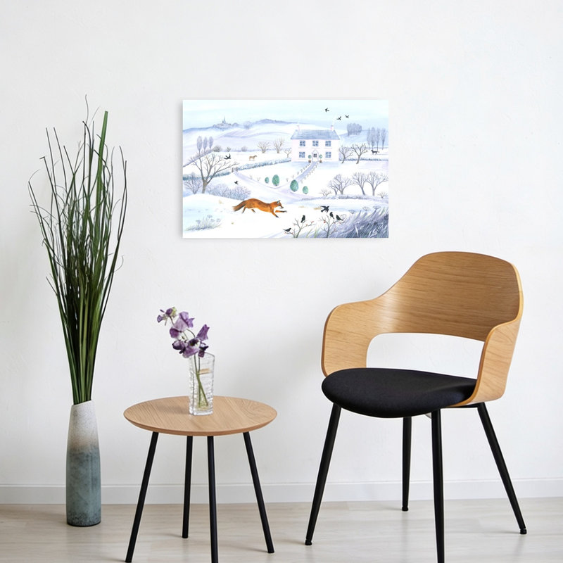 «The Winter Fox», reproduction abstraite d'oiseaux, cheval, architecture, forêt, 16" H x 24" W
