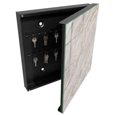 Key storage cabinet, Opens to the left, 30x30x5, White, Marble texture supported by cream shades, 