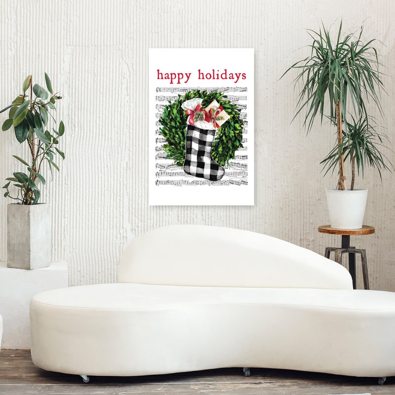 Happy Holidays Stocking Wreath 1 Piece Wrapped Canvas Wall Art, 91.44cm H x 60.96cm W
