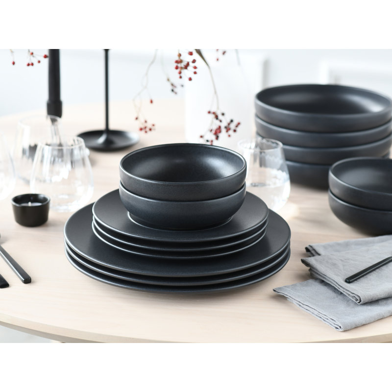 Unico Black Piece Stoneware Dinnerware Set - Service for 2
