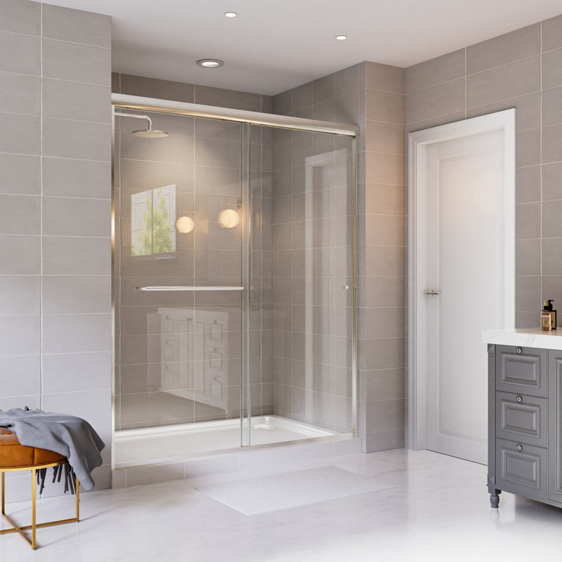 Porte de douche coulissante double à cadre 56 x 60 po x H 72 po avec verre trempé certifié SGCC, Nickel brossé
