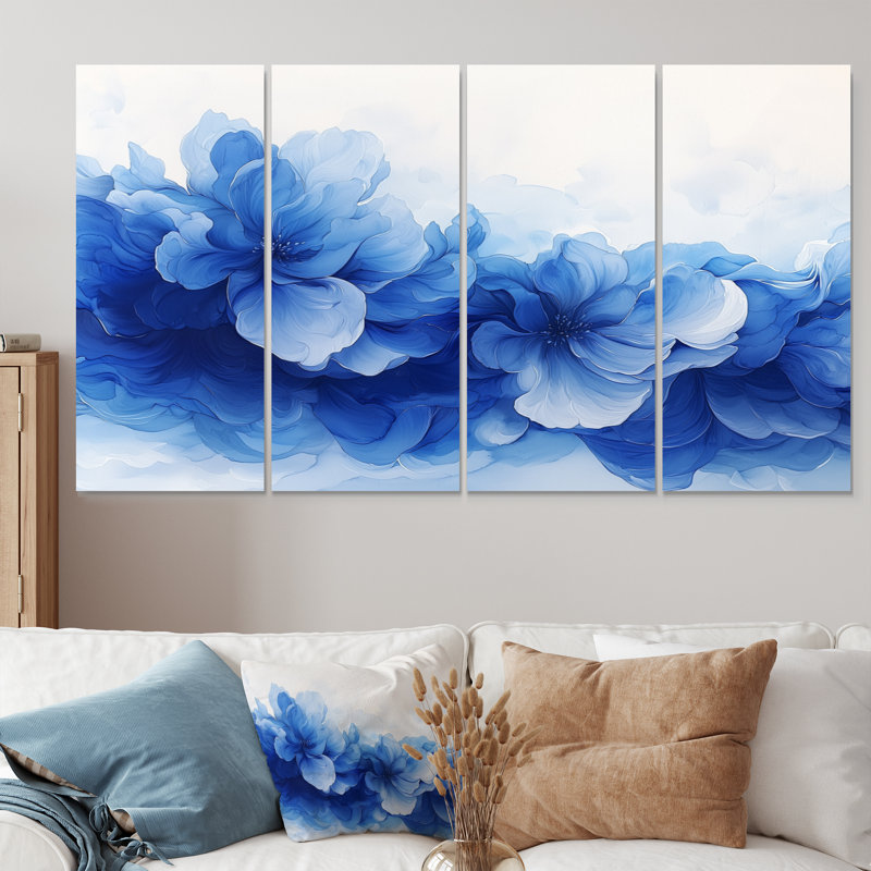 Délicats pétales de fleurs en mouvement II - art mural fleurs - ensemble d'art mural moderne, 4, H 32 po x l 64 po