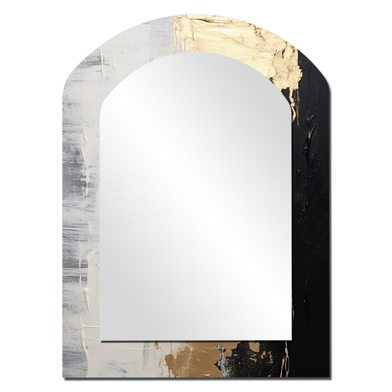 Essential Nature Of Alchemy Abstract Gold Black II - Abstract Painting Asymmetrical Wall Mirror, Modern Arch Decorative Mirror, Printed Metal Art