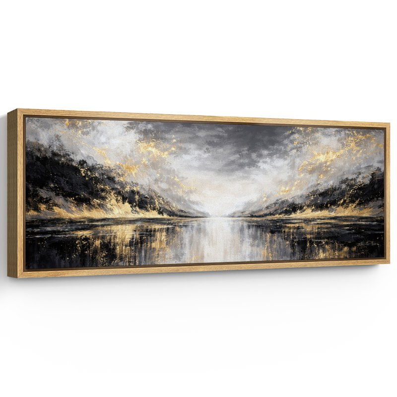 Illustration abstraite de paysage de montagne doré noir, images de salon contemporain, impression sur toile encadrée, impression numérique