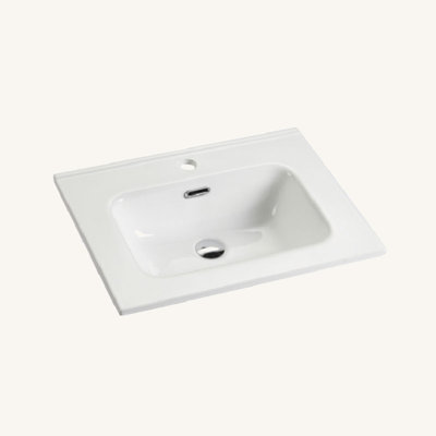 Integrated White Ceramic Basin With One Predrilled Faucet Hole, Drain Assembly NOT Included