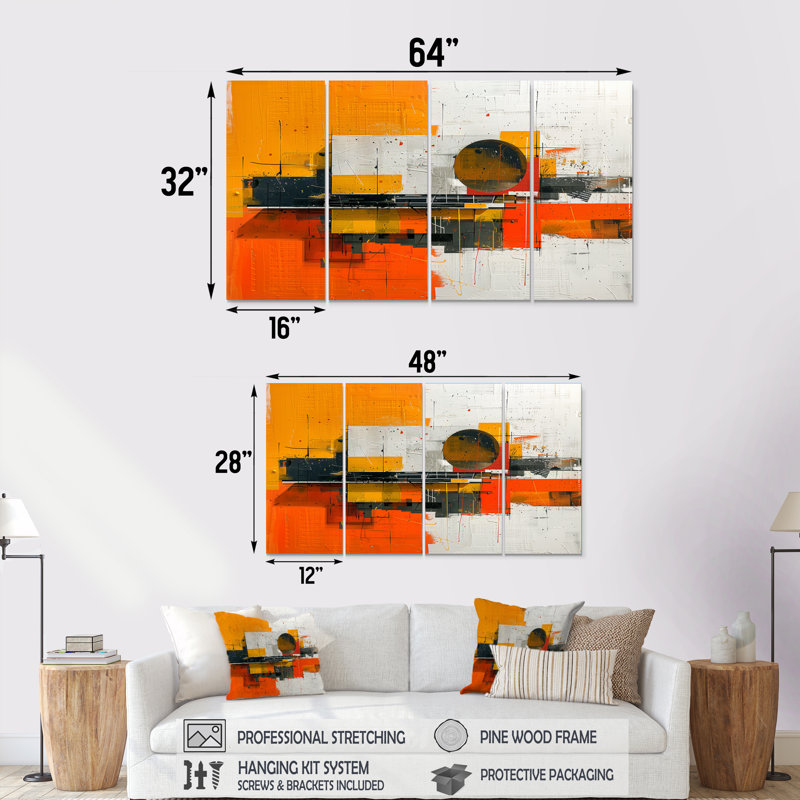 «Yellow Orange Abstract Futuristic Fusion I», ensemble d'art sur toile abstraite, H 28 po x l 48 po