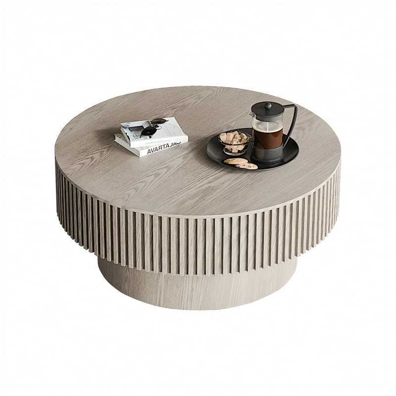 Round Coffee Table with Storage Solid Wood Veneered Modern Coffee Table Accent Tea Table for Living Room, Bedroom, Apartment or Office
