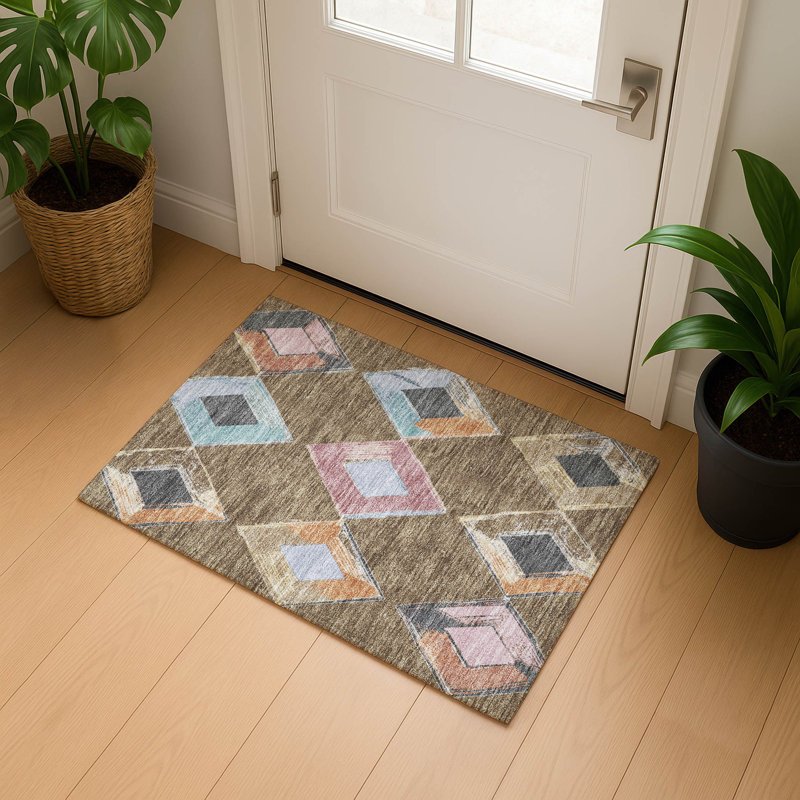 Premium Machine Washable Ansley Geometric Rug, Rectangle 1'8" x 2'6"