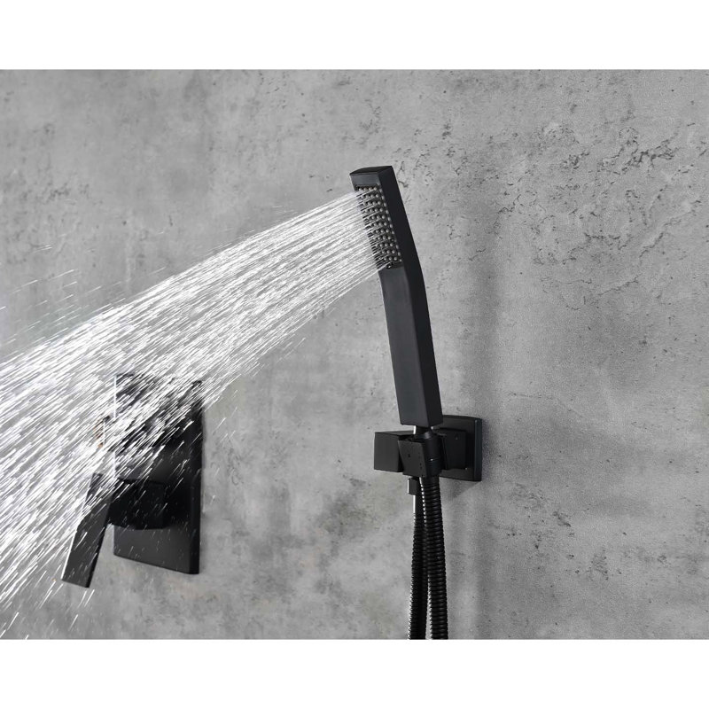 Douche de plafond - Système de pulvérisation d'eau efficace noir mat 12 po, laiton et acier inoxydable, élégant, Noir mat