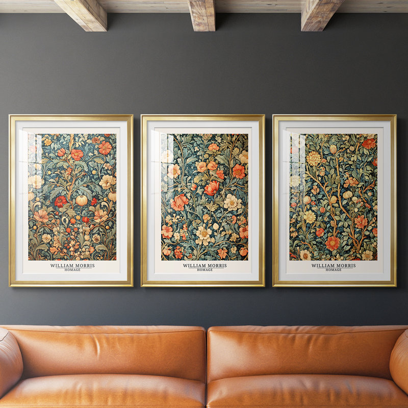 Ensemble de 3 pièces de la série Dccxxix de la série DMCXCIX de William Morris, H 19 po x l 27 po, Doré