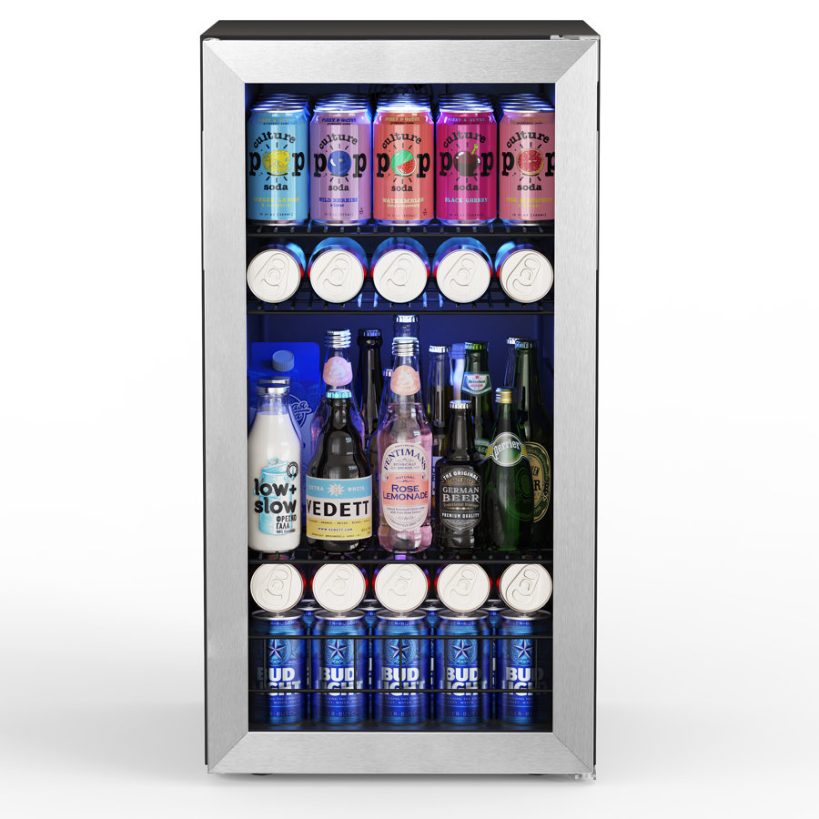 Yeego 121 Cans (12 oz.) 3.1 Cubic Feet Outdoor Rated Beverage Refrigerator with Wine Storage and with Glass Door