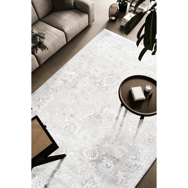 Tapis en polypropylène avec envers en jute, beige et gris argenté, tissé à chaud, à la machine, 120 po de profondeur, 94 po de largeur, 54 lb de poids, 0,5 po de style moderne à poils longs tissé, hauteur, poids