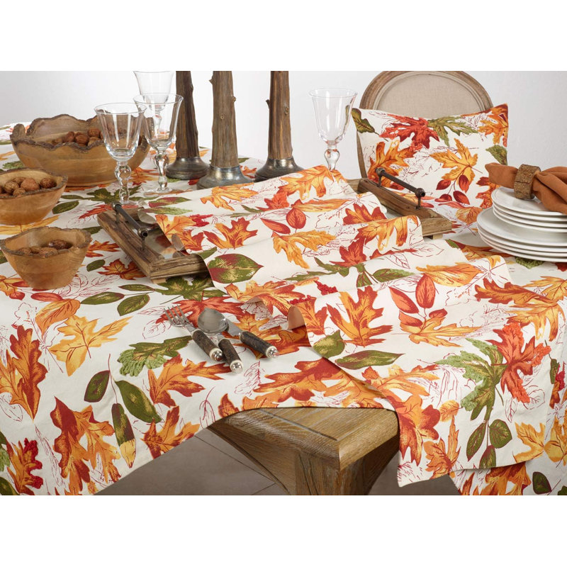 Nappe multicolore brodée 100% coton feuilles d'automne 65 po x 120 po, L 65 po x L 120 po